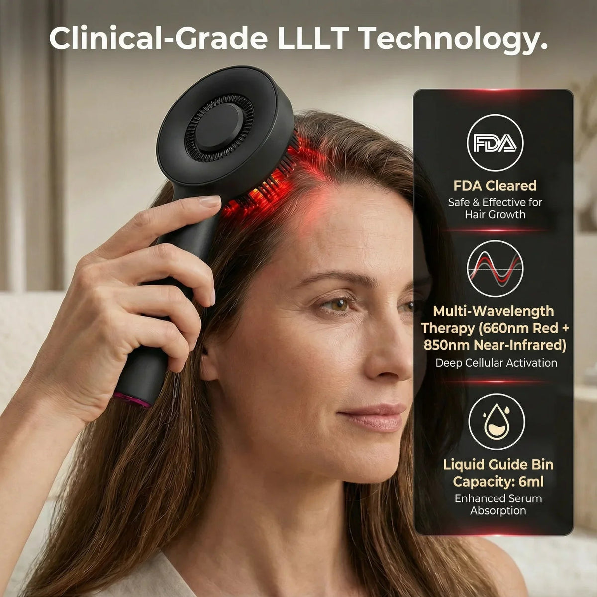 Masajeador capilar Lumine 4 en 1 con terapia de luz roja para el crecimiento del cabello y la salud del cuero cabelludo.