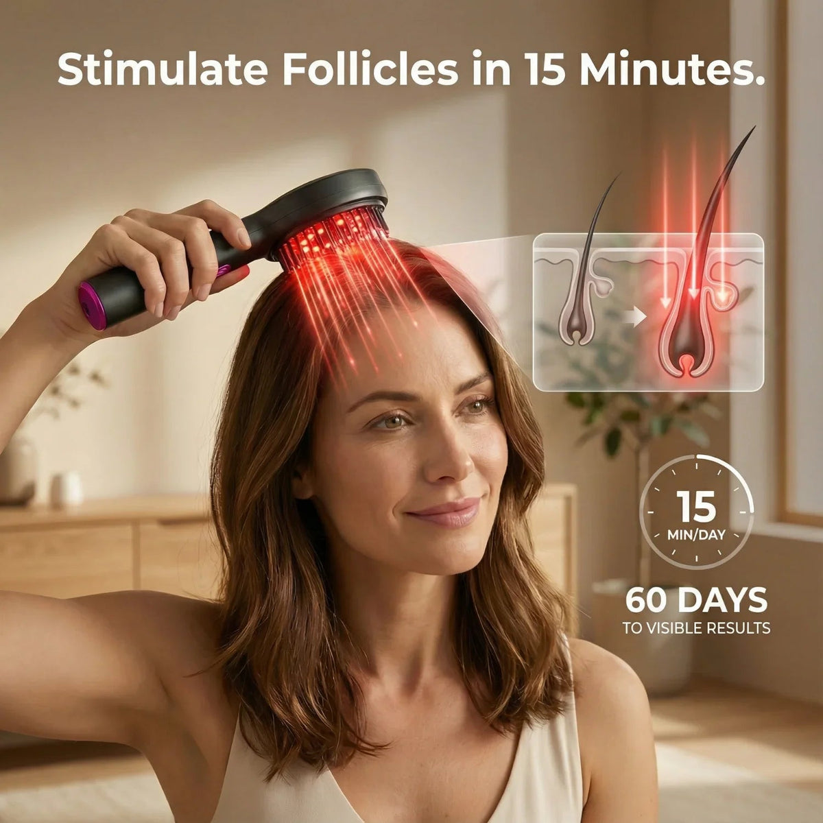 Masajeador capilar Lumine 4 en 1 con terapia de luz roja para el crecimiento del cabello y la salud del cuero cabelludo.