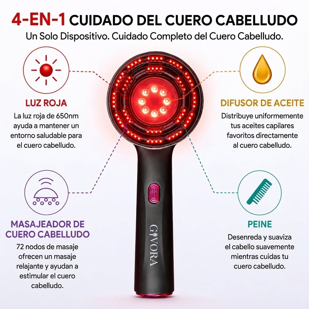 Masajeador capilar Lumine 4 en 1 con terapia de luz roja para el crecimiento del cabello y la salud del cuero cabelludo.